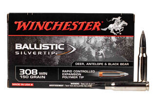 Winchester Ballistic Silver Tip 308 Win 150 Grain ammo has a rapid expansion round with polymer tip that's perfect hunting and comes in a box of 20.